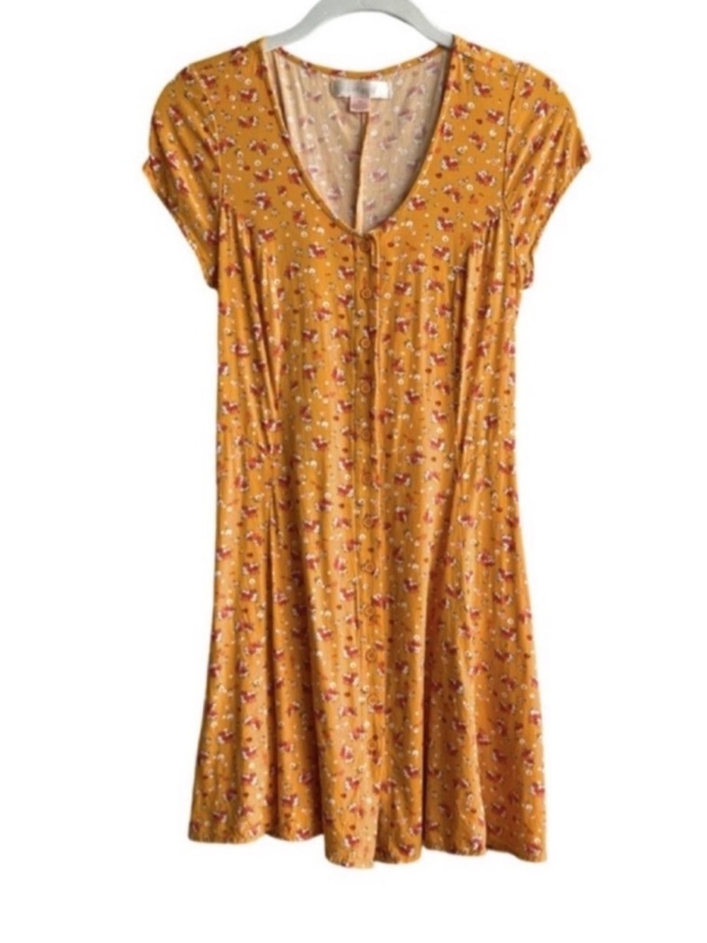 Band of Gypsies A-line Dress Lace Up Back Button Down Mustard Yellow Size XS